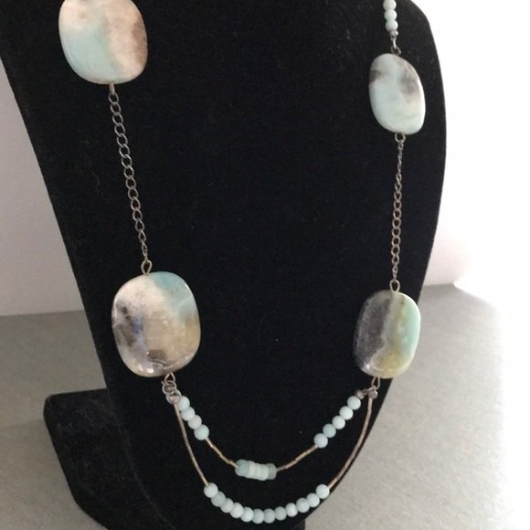 Vintage Amazonite nugget, liquid silver, sterling silver Necklace - Picture 2 of 8